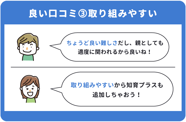 こどもちゃれんじ知育プラスの良い口コミ「取り組みやすい」